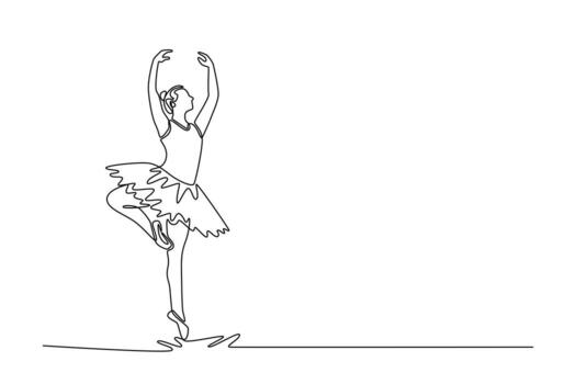 soltero continuo línea dibujo bailarina equilibrio perfectamente pointe con uno pierna elevado y ambos brazos graciosamente extendido gastos generales, elegancia control. uno línea dibujar gráfico diseño ilustración vector