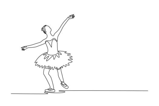 Continuous one line drawing ballerina in low, graceful stance with her arms extended, moment of flowing transition or deep pli in her performance. Single line draw design graphic illustration vector