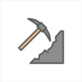 Mining filled outline icon. Mining Axe color line illustration. vector
