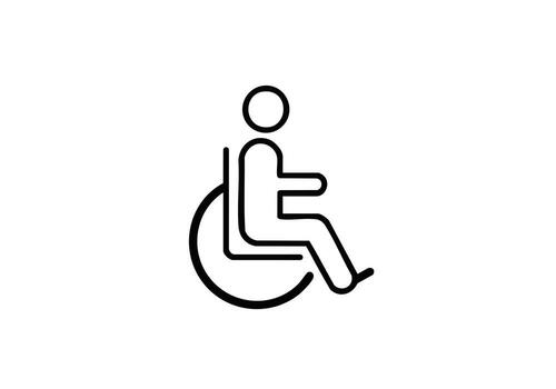 Modern accessibility icon featuring a person in a wheelchair, symbolizing inclusivity and universal design for all spaces. vector