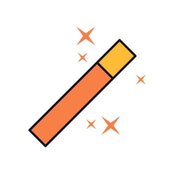 Minimal style enchantment tool icon with glowing effect stars and diagonal orange-yellow bar shape vector