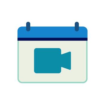 Calendar with movie camera icon representing call appointment, broadcast date or production schedule vector