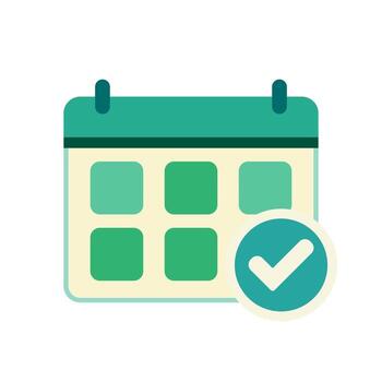 Colorful flat design calendar with approval checkmark symbol representing event confirmation or deadline vector