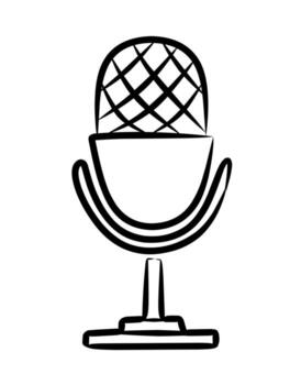 Sketch style black and white microphone illustration with minimal shading representing audio recording, music, podcasting, and modern sound technology for creative media and design projects. vector