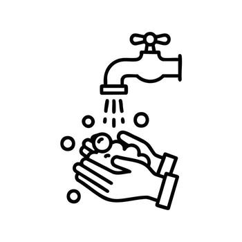 Maintain hygiene with frequent handwashing using soap and water to prevent illness and keep healthy, illustrated in a clean, modern line art style vector