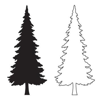 silueta ilustraciones de hojas perennes conífero arboles aislado en un limpiar blanco antecedentes vector