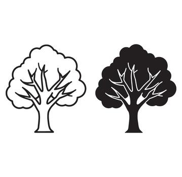 Simplified illustration of two trees in outlined and solid black styles vector