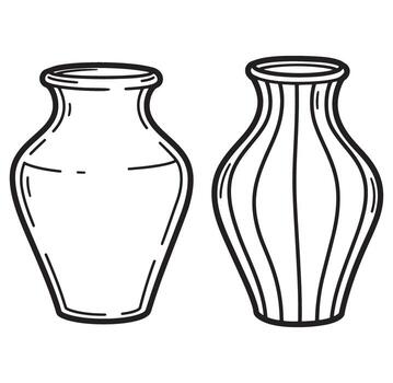 Two simple outline drawings of vases in black and white on a clean white background vector