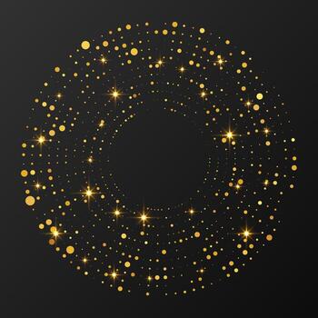 Abstract gold glowing halftone dotted background. Gold glitter pattern in circle form. Circle halftone dots. Perfect illustration vector