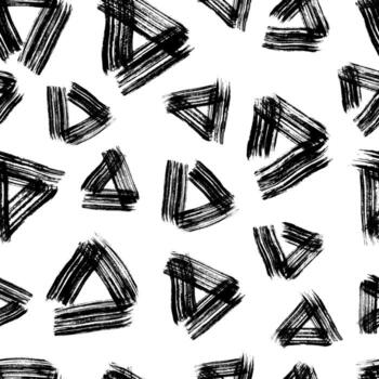 Seamless pattern with black grunge brush strokes in triangle form on white background. Perfect illustration vector