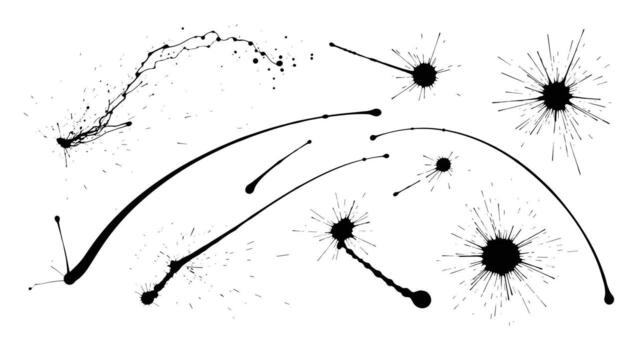 Abstract Black Ink Splatters and Droplets on White Background Isolated Artistic Elements for Design, Texture Overlays, and Creative Projects vector