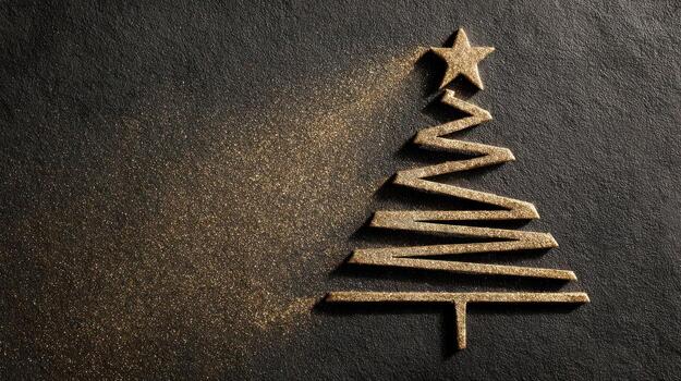 Stylized Christmas tree silhouette on dark stone with sparkly dust effect photo