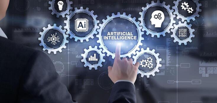 AI artificial intelligence machine learning neural network. Innovation technology concept. Mixed media photo