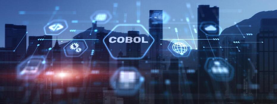 cobol. común negocio orientado idioma. computadora programación idioma diseñado para negocio usar. ciudad antecedentes foto