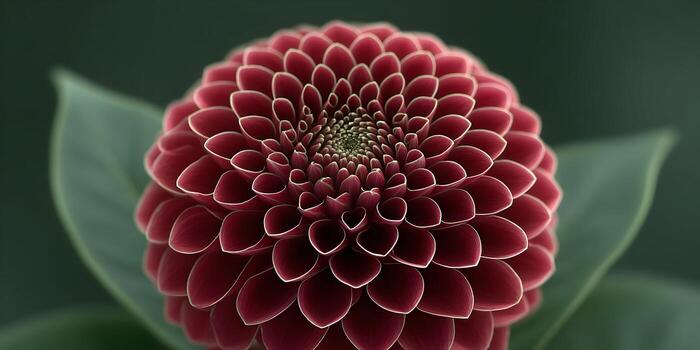 A close up view captures the intricate patterns of a deep red dahlia flower against a soft green background photo