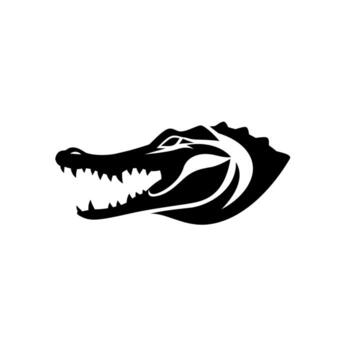 Alligator Head Silhouette with Open Mouth and Sharp Teeth. vector