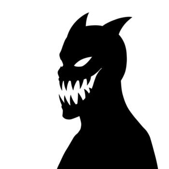 Silhouette of a menacing creature with sharp teeth and pointed ears. vector