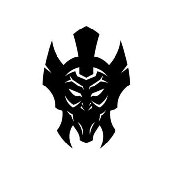 Intricate black helmet design with sharp edges and a menacing appearance. vector