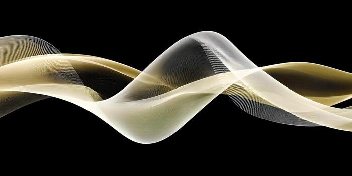 Elegant golden and white flowing lines create an abstract wave pattern on a dark background photo