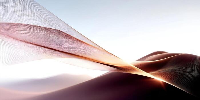 Flowing brown mesh fabric forms dynamic abstract shapes with glowing light on a dark undulating surface photo