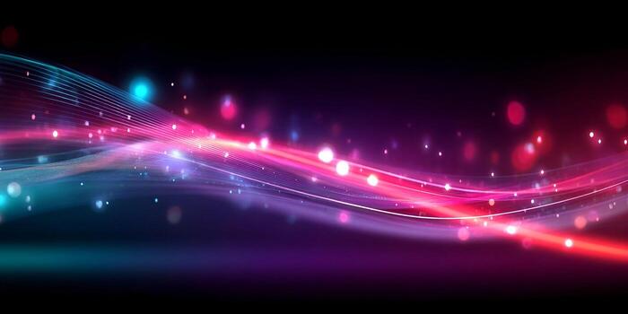 Dynamic pink and blue light trails with glowing bokeh dots create an abstract futuristic background photo