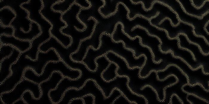 A dark abstract background features wavy lines of glowing golden dots creating a modern digital pattern photo