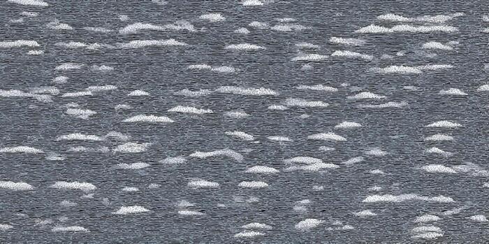 A seamless abstract pattern featuring white textured shapes floating on a dark grey horizontal lined background photo