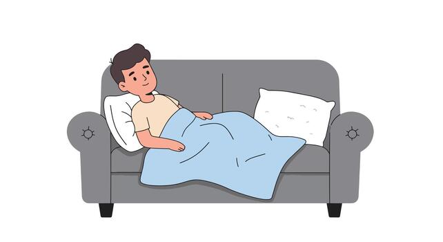 Man Resting Comfortably on Sofa with Blanket vector