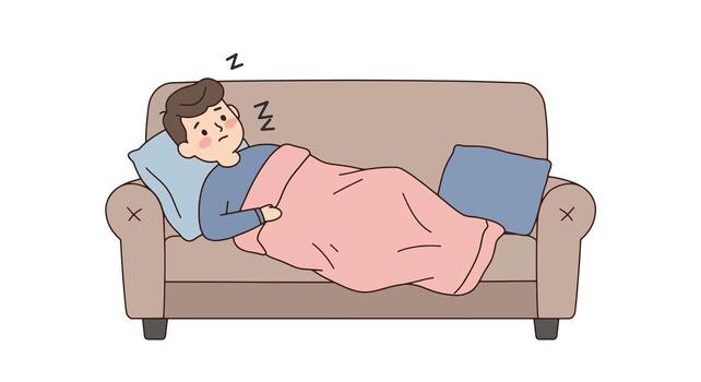 Tired Man Resting on Sofa with Blanket vector