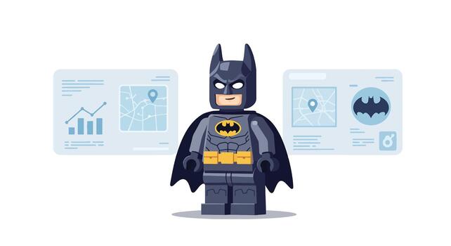 Lego Batman Character with Data Analytics and Maps vector