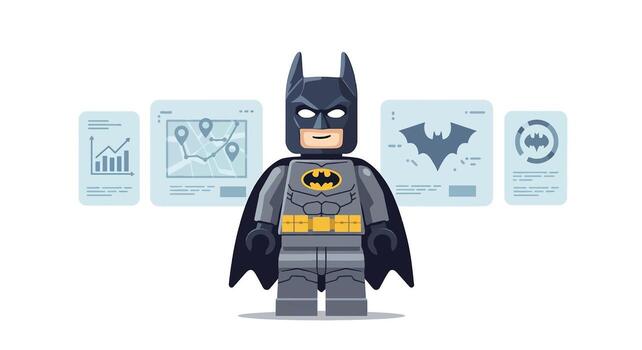 Lego Batman Character with Data Analytics Screens. vector