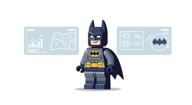 Lego Batman Character with Futuristic Data Displays. vector