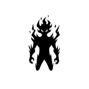 Silhouette of a fiery demon creature with glowing eyes and sharp claws. vector