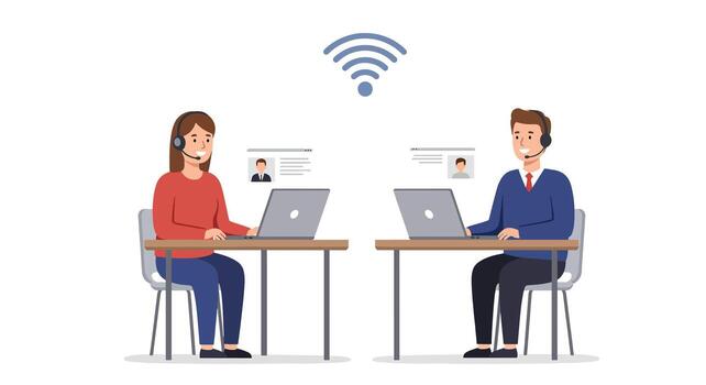 Remote Team Collaboration and Communication via WiFi. vector