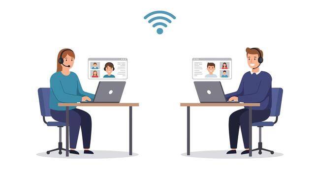 Remote Team Collaboration Via Conferencing. vector