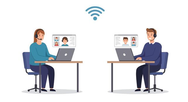 remoto equipo colaboración vía conferencias vector