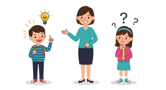 Teacher Explaining Concept to Students with Different Understanding Levels. vector