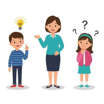 Teacher Explaining Concept to Students with Idea and Questions. vector