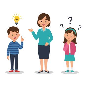 Teacher Explaining Concept to Students with Idea and Questions. vector