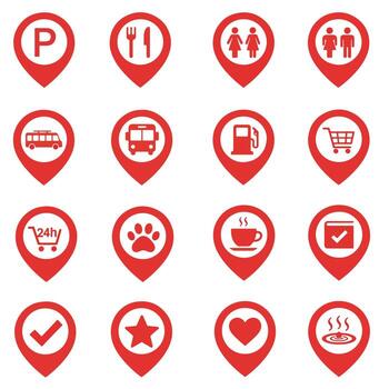 Red Location Pin Icons for Navigation and Services. vector