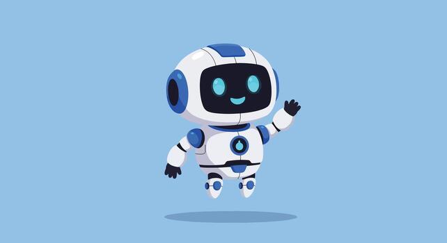 Adorable futuristic robot character waving hello. vector
