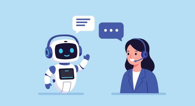 AI Robot Chatbot Talking with Call Center Operator. vector