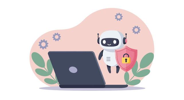 Artificial Intelligence bot providing cybersecurity protection for a laptop. vector