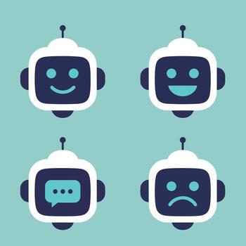 Cute Chatbot Robot Face Icons with Different Emotions. vector