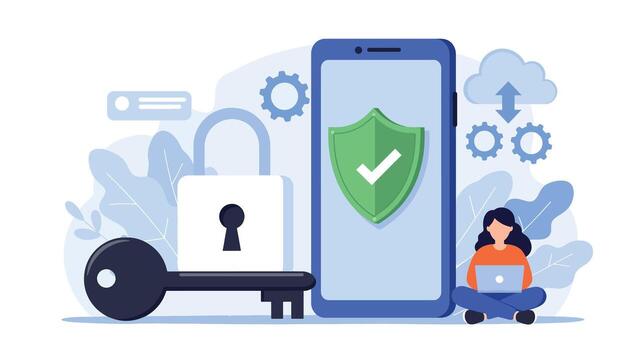 la seguridad cibernética concepto con seguro móvil teléfono y datos proteccion. vector