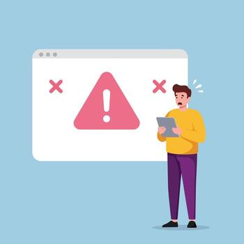 Frustrated Man Facing Website Error Message. vector