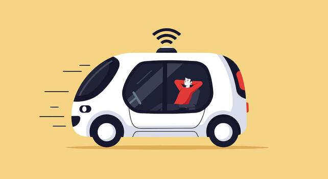 hombre relajante en un futurista autónomo autoconducción coche. vector