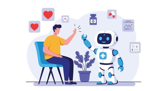 Patient Consulting with an Artificial Intelligence Medical Robot. vector