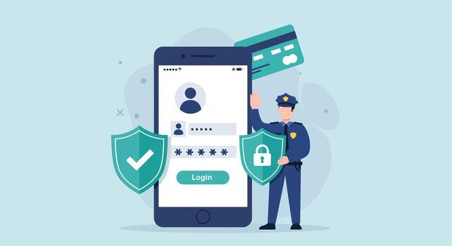 seguro móvil iniciar sesión y en línea datos proteccion concepto. vector