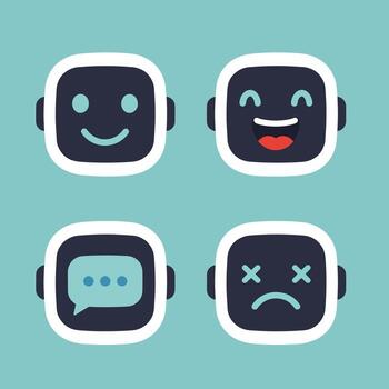 Set of Cute Chatbot Robot Face Icons with Expressions. vector